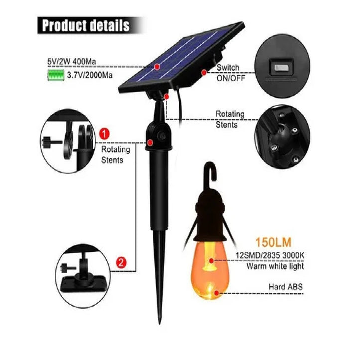 Guirnalda De Luces Solar 20 BOMBILLAS Impermeable P/ Jardín Exterior